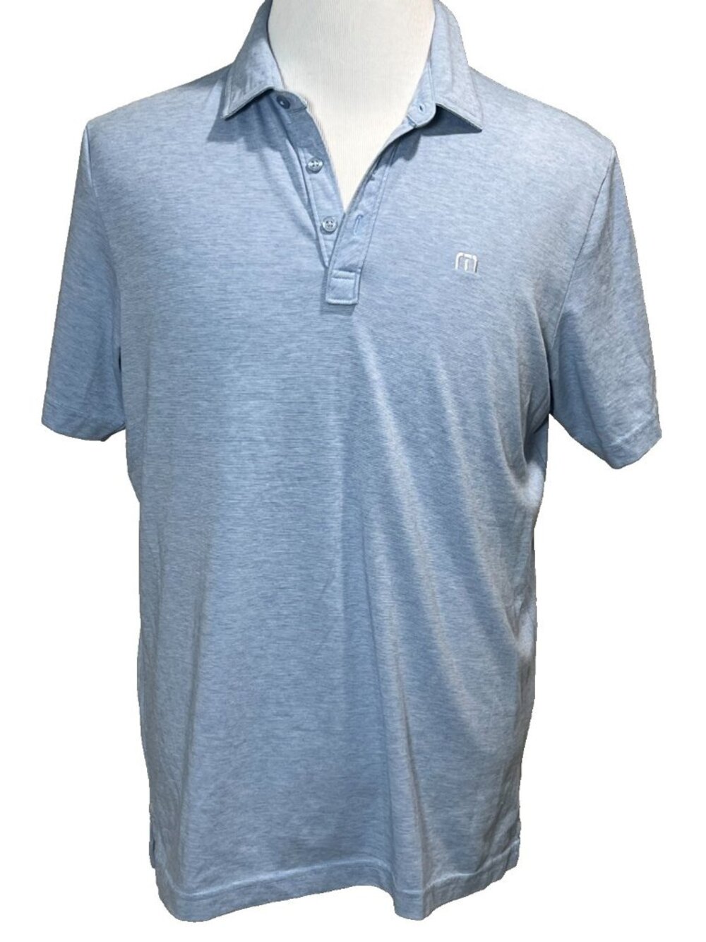 Travis Mathews Mens Large Short Sleeve Polo Heather Blue Golf Shirt EUC